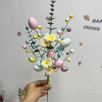 Pastel Easter Artificial Flower Bouquet - Plastic Faux Floral Arrangement with Eggs and Berries - for Home Decor