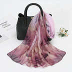 1PCS Lotus Print Chiffon Scarf Fashionable Lightweight Neck Scarf For Women Summer Neck Sun Protection Silk Scarf Shawl 150*50cm