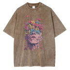 Heavyweight Pure Cotton T Shirts Flowers Emerging Out of Human Eyes and Heads Graphic T-shirts Vintage Van Gogh Style Mens Tops