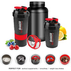 500ml Layered Protein Bottle Powder Shaker with Powder Storage Container Large Water Bottle Water Bottle with Wire Stirring Ball