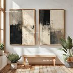 2pcs/set Japanese Retro Wabisabi Mountain Abstract Canvas Printing Abstract Green Sunset Flying Crane Wall Art Poster Home Decor