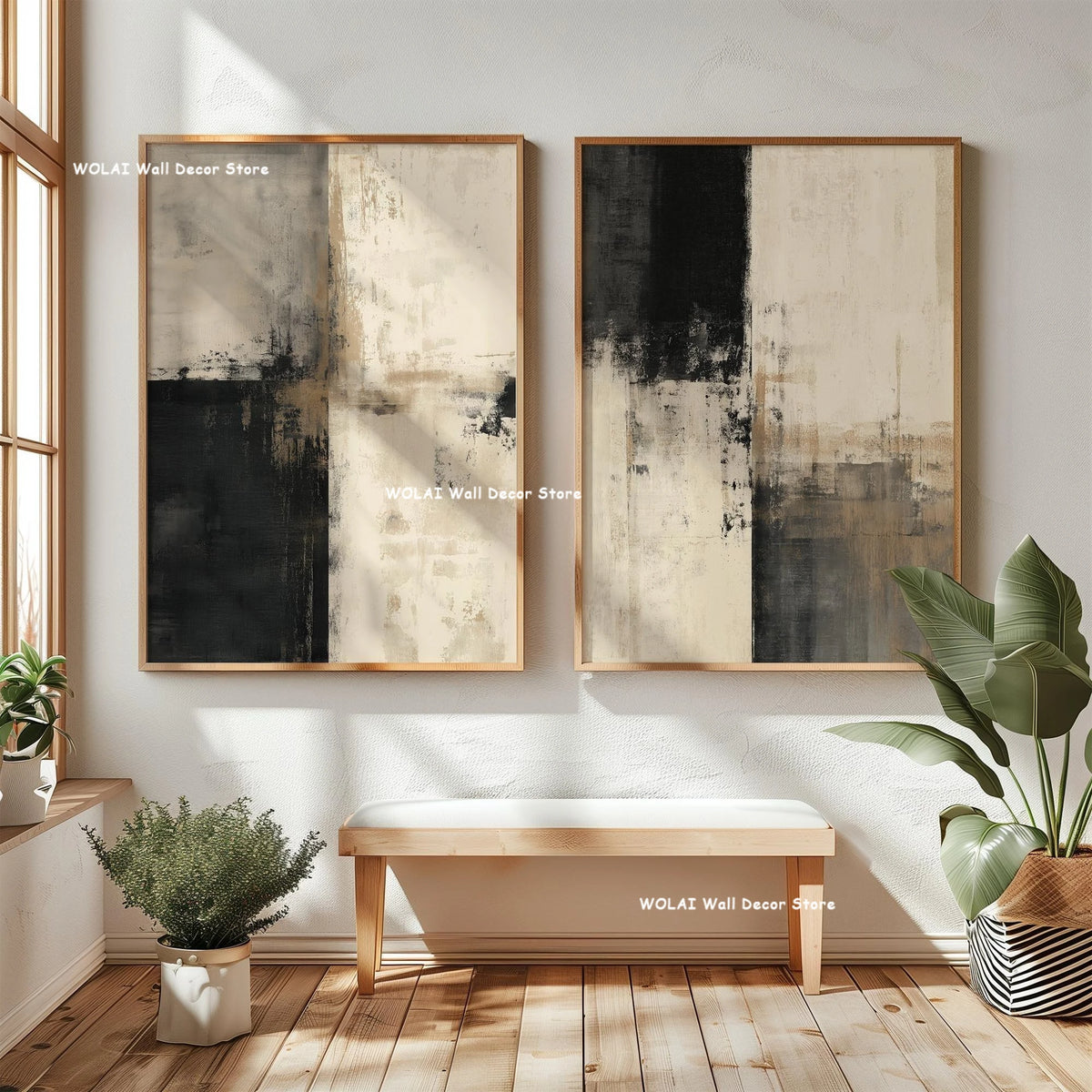2pcs/set Japanese Retro Wabisabi Mountain Abstract Canvas Printing Abstract Green Sunset Flying Crane Wall Art Poster Home Decor