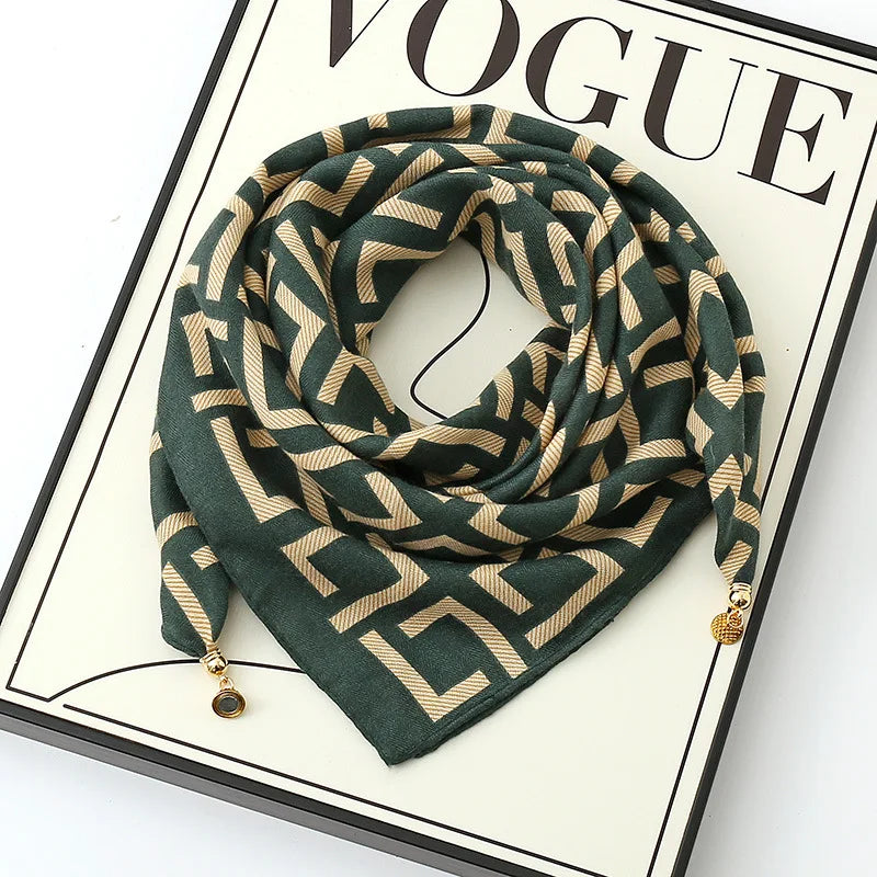 Luxury Magnetic Buckle Silk Scarf Women Print Square Scarf For Autumn Winter Warmth And Cold Resistance Fashionabl Scarves