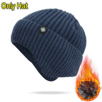 Outdoor Men’s Winter Knitted Bomber Hat – Plush Lined Peaked Cap with Earmuffs | Warm Faux Fur Cycling Hat for Cold Weather Protection
