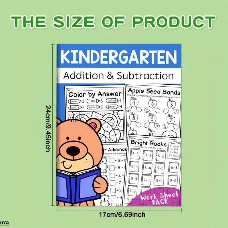 32-Page Interactive Math Learning Workbook with Addition & Subtraction Worksheets, Crossword Puzzles, Colorful Math Activities