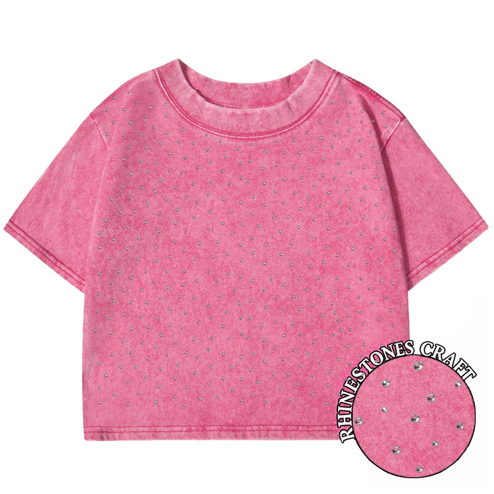 100% Cotton Washed T-Shirts For Women Loose O-Neck Crop Tops Y2k Street Female Clothes Summer Casual Vintage Short Sleeve Tees