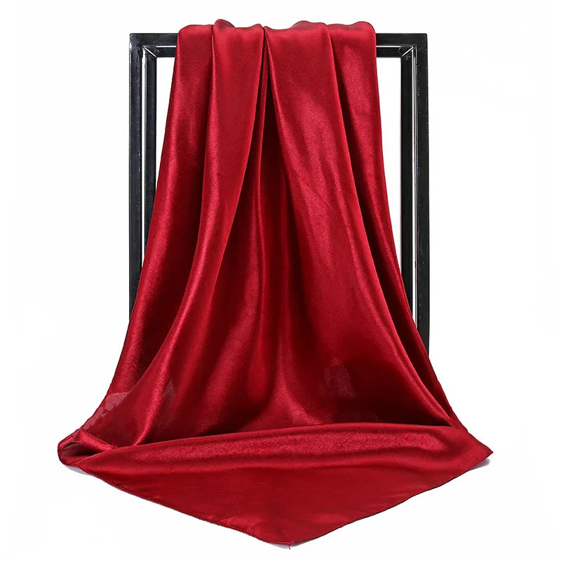 Luxury Brand Silk Scarf Women Satin Solid color Hijab Scarves Muslim Pareo Bandana Female Shawl Wrap Headband Foulard 90*90cm