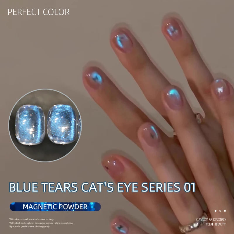 PERFECT COLOR Blue Tears Cat Eye Magnetic Gel Polish, 3g, UV LED Cure, Soak Off Gel Nail Polish, Blue Shimmer Effect