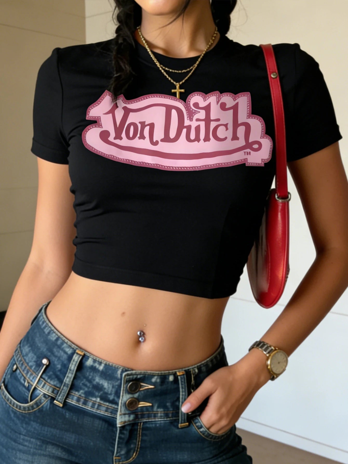 Women's Retro Letter Pattern Printed Round-neck Short Sleeve Top - Casual Sports Short-Sleeved Stripped T-Shirt
