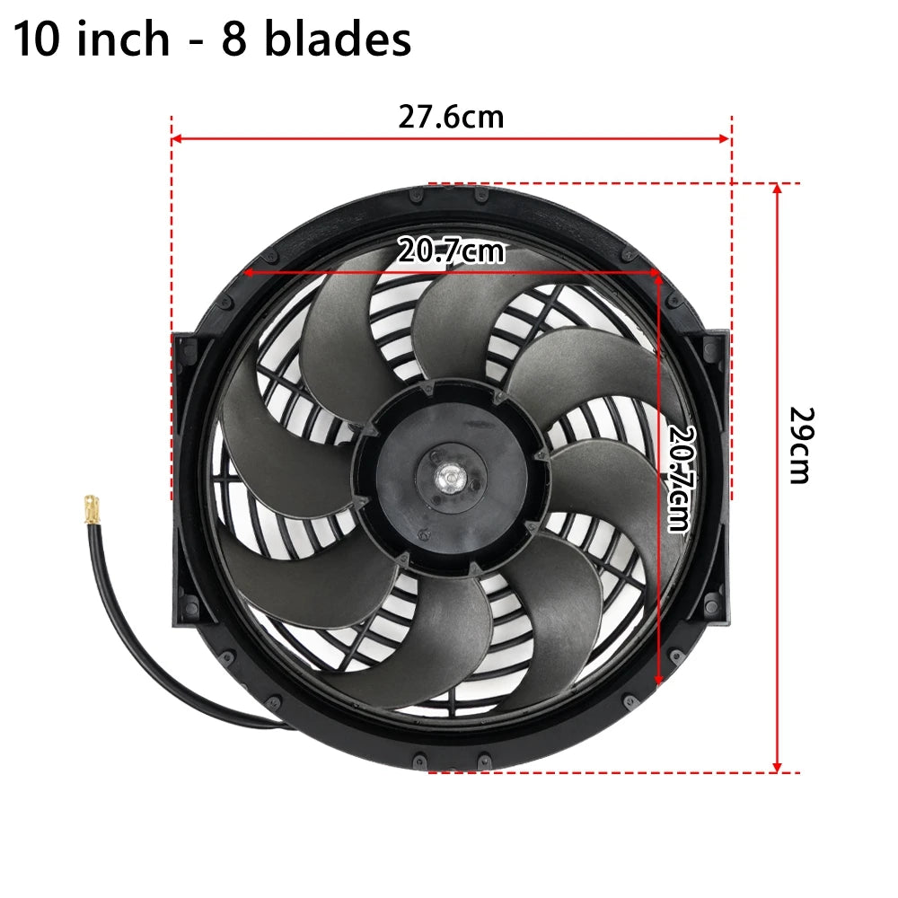 Universal 7/9/10/12/14/16 Inch 12V 80W 2100RPM Car Air Conditioning Cooling Fan Blade Cool Mounting Kit CF-1001