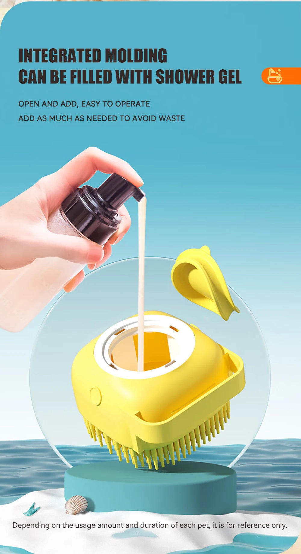 Dog Bathing Brush Pet Massage Brush Shampoo Dispenser Soft Silicone Brush Rubber Bristle for Dogs and Cats Shower Grooming Tool - WTN Essentials 