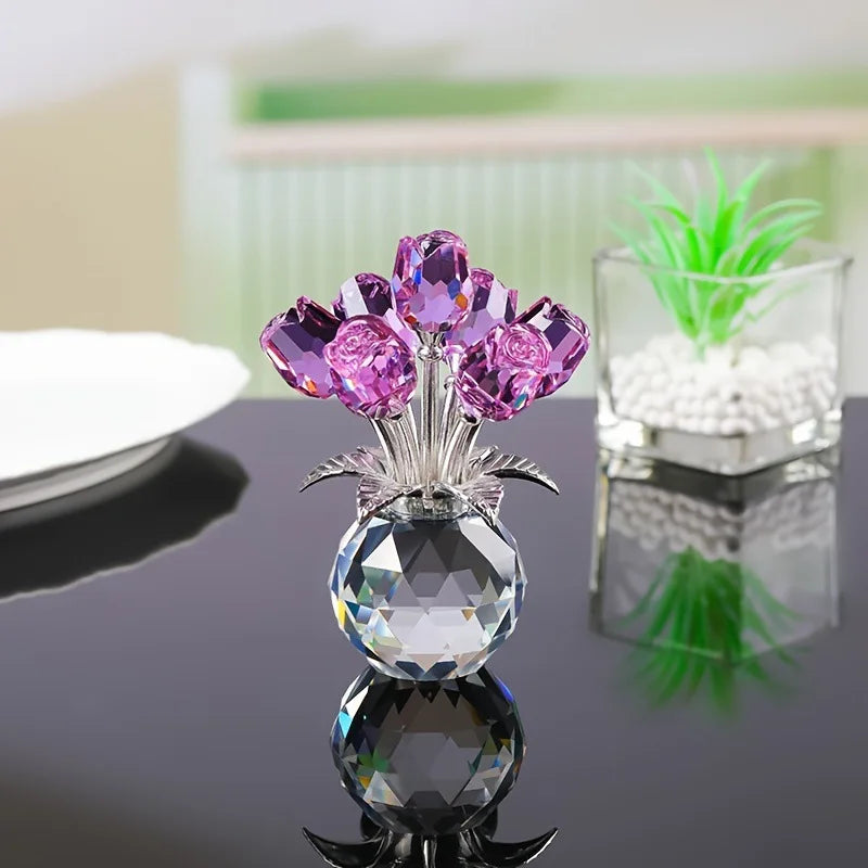 Colourful Rose Bouquet - For Anniversary, Mother's Day, Valentine's Day Crystal Rose Bouquet - Eternal Rose Decorative Gift