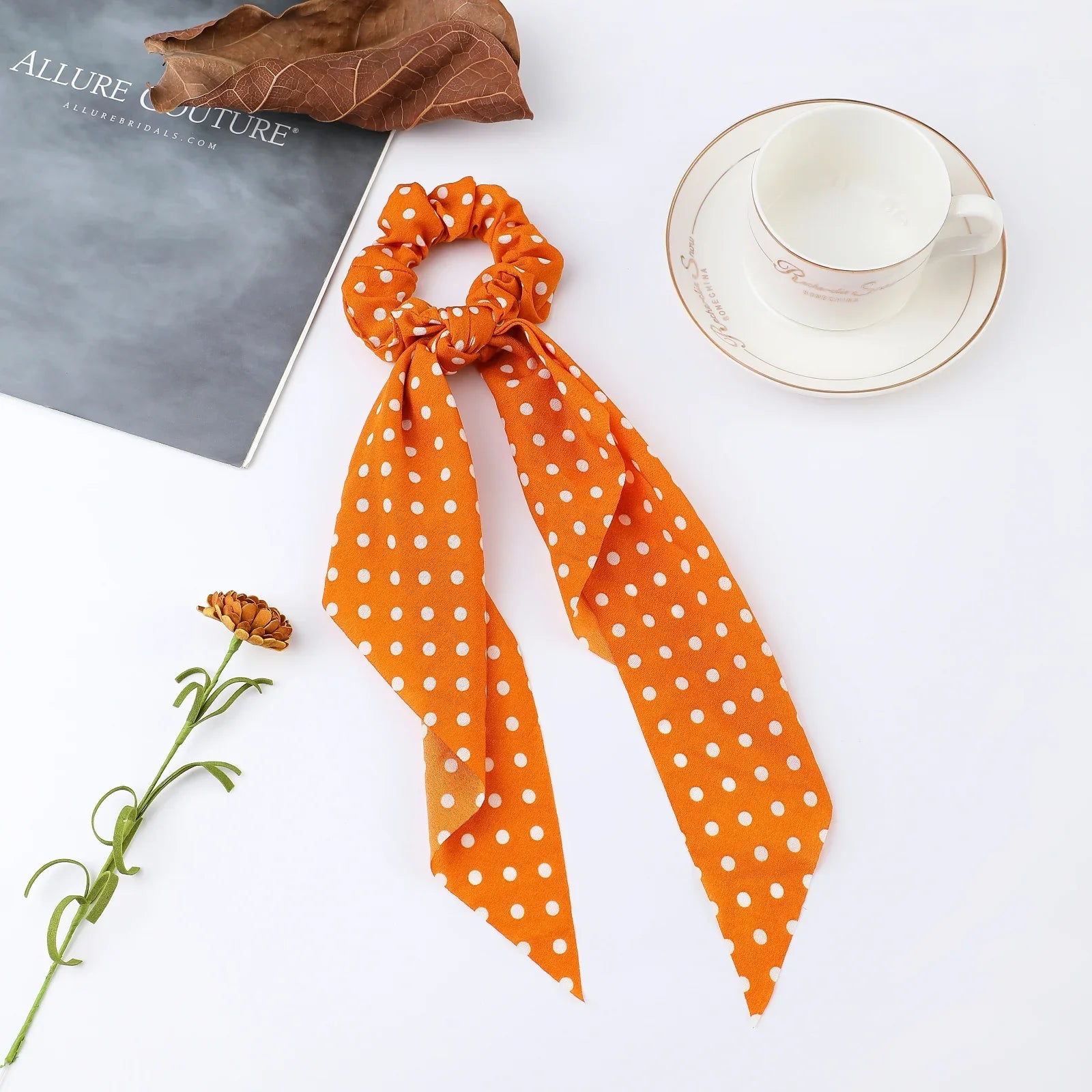 Fashion Flower Print Bow Satin Long Ribbon Ponytail Scarf Tie Scrunchies Women Girls Elastic Bands Hair Accessories