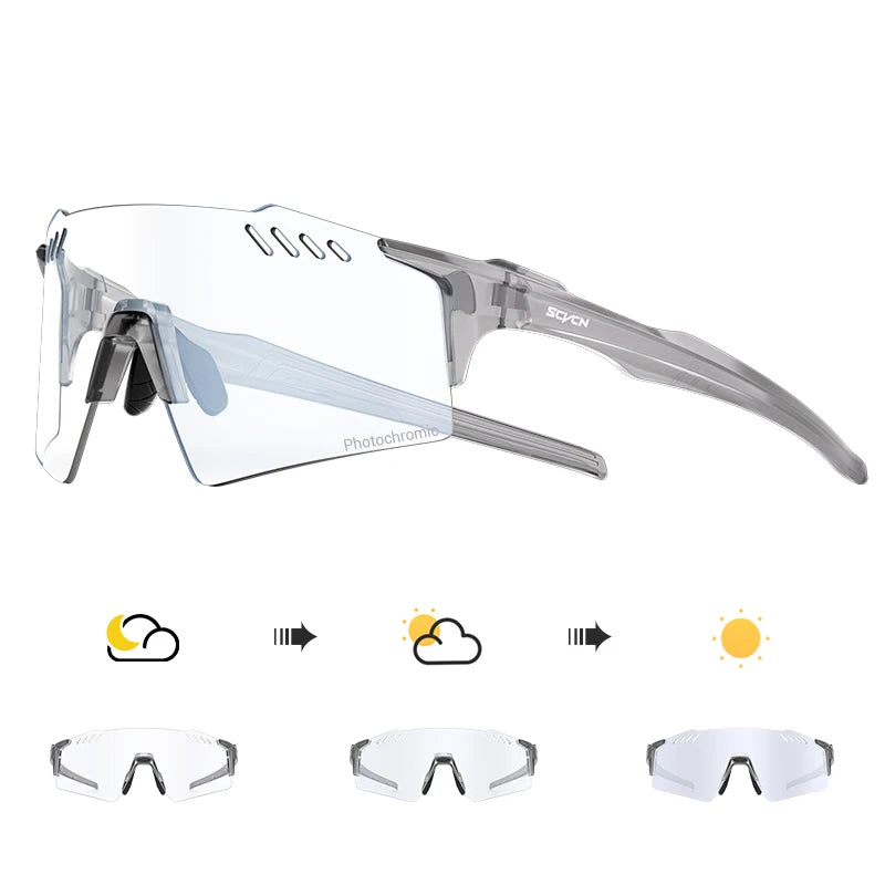 SCVCN Photochromic Bike Cycling Glasses UV400 Bicycle Riding Eyewear Sports MTB Outdoor Sports Golf Camping Driving Eyepieces