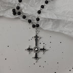 Gothic Bat Cross Dark Pendant Necklace Set, Y2K Personalized Thorn Love Black Bead Stacked Necklace Set, Suitable as Halloween G