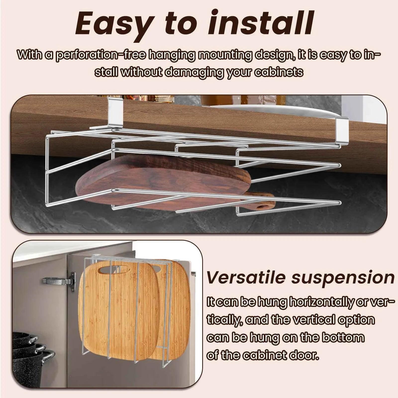 Under Cabinet Cutting Board Organizer Holder Kitchen Hanging Chopping Board Pot Lid Kitchenware Storage Rack Stainless Steel