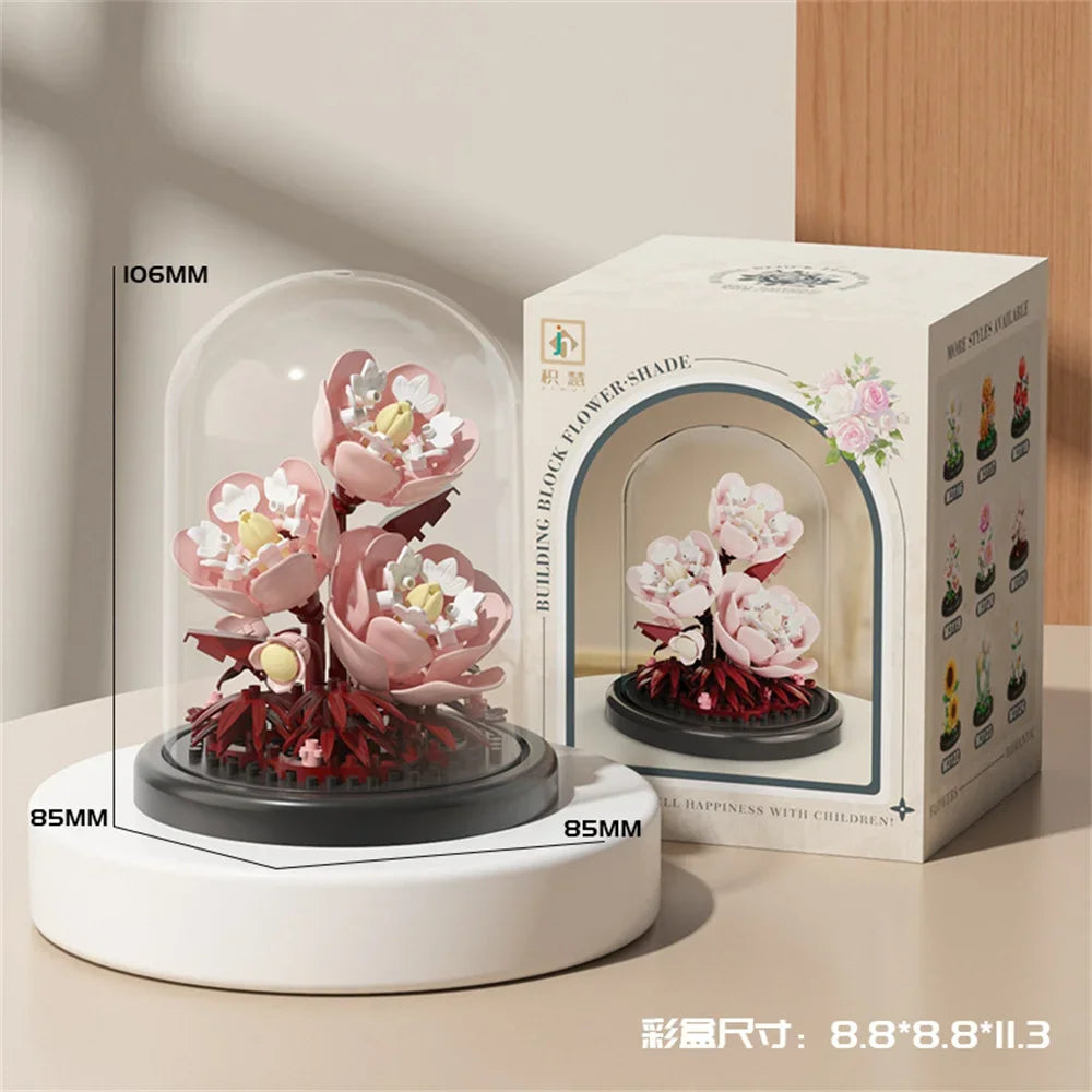 Eternal Flower Bouquet Bonsai Potted Plant Micro Building Blocks Model Home Decoration Puzzle Toys Kids Birthday Christmas Gifts