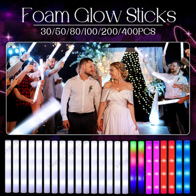 120-30PCS LED Foam Glow Sticks Glow Party Supply with 3 Modes Glow Stick for Wedding for Birthday Concert Halloween Christmas