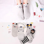 5 Pairs Lot Pack Women Socks Spring Summer Animal Unicorn Cat Fox Ear Cartoon Happy Funny Cute Lovely Cotton Ankle Socks Heart