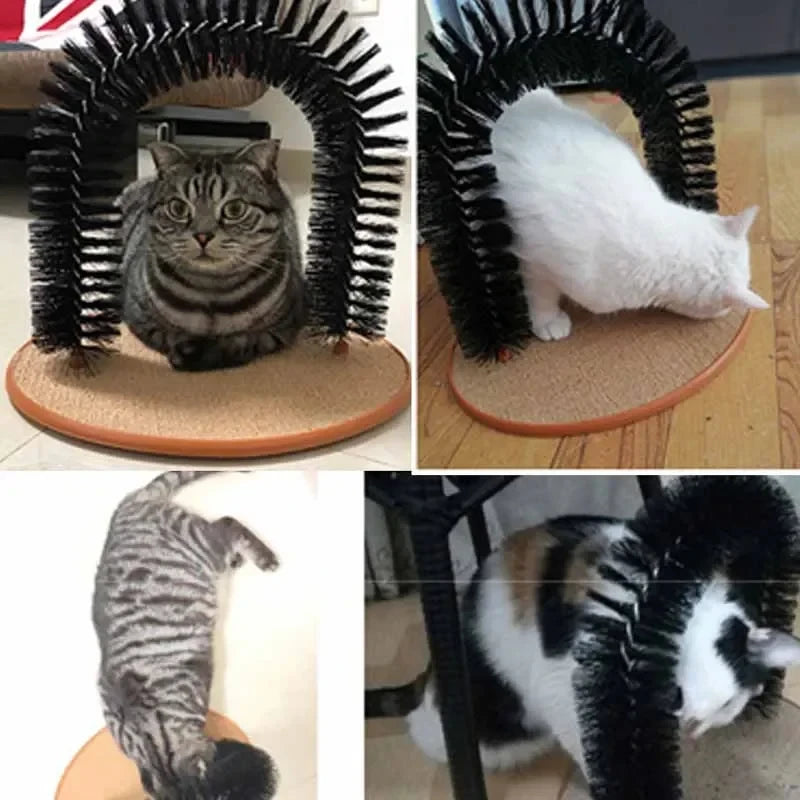 Cat Toy Arch Self Groome Pamper Feline with A Massage Grooming Rubbing Brush with Scratching Pad Toy for Cats Interactive Toys - WTN Essentials 