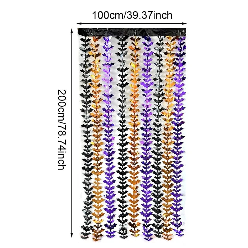 Halloween Pumpkin Bat Spider Fringe Backdrop – Spooky Party Decor
