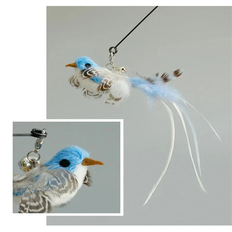 Interactive Bird Feather Cat Wand Toy for Indoor Hunting Play