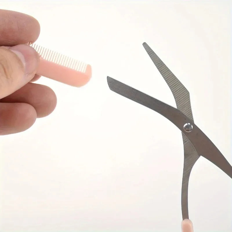 Pink Eyebrow Trimming Scissors – Built-In Comb Grooming Tool