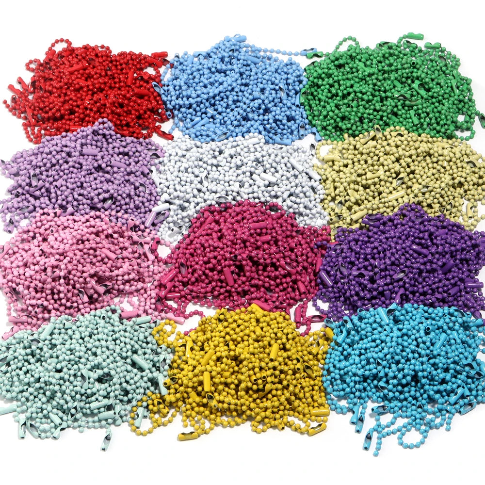 100pcs/Lot 10cm Iron Colorful Ball Bead Chain Fits KeyRing Key Chain Dolls Label Hand Tag Connector DIY Jewelry Making