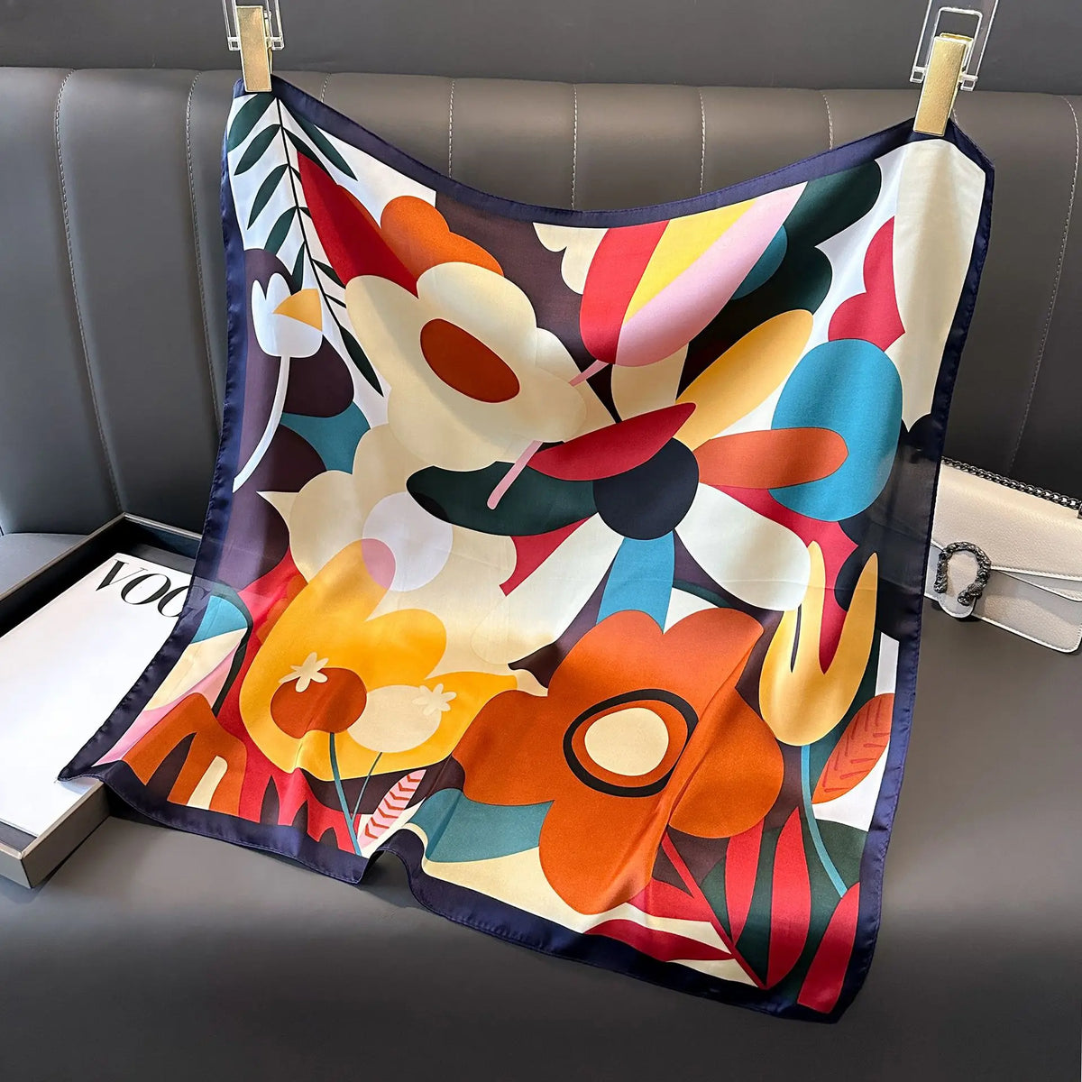 2025 Silk Shawl Print Headscarf Cat Hair Wrap Neckerchief Female Satin Square Scarf For Women Headband Foulard Hijab Bandana