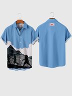 Vintage Men's Mermaid Print Shirts Boat Anchor Print Button Shirts Summer Ocean Element Shirts Men's Hawaiian Leisure Shirts