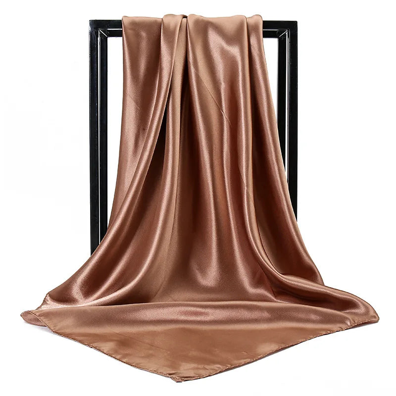 Luxury Brand Silk Scarf Women Satin Solid color Hijab Scarves Muslim Pareo Bandana Female Shawl Wrap Headband Foulard 90*90cm
