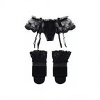 Women Lace Garter Belt And Stockings Set Jacquard Suspenders Panty Satin Bow Mini Skirt Hosiery Mesh Lingerie Pantyhose Womens