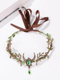 Fantasy Forest Fairy Moon Accessory - Green Gemstone Branch and Leaf Headband - Halloween / Fairy-Themed Party / Outdoor Photo Shoots