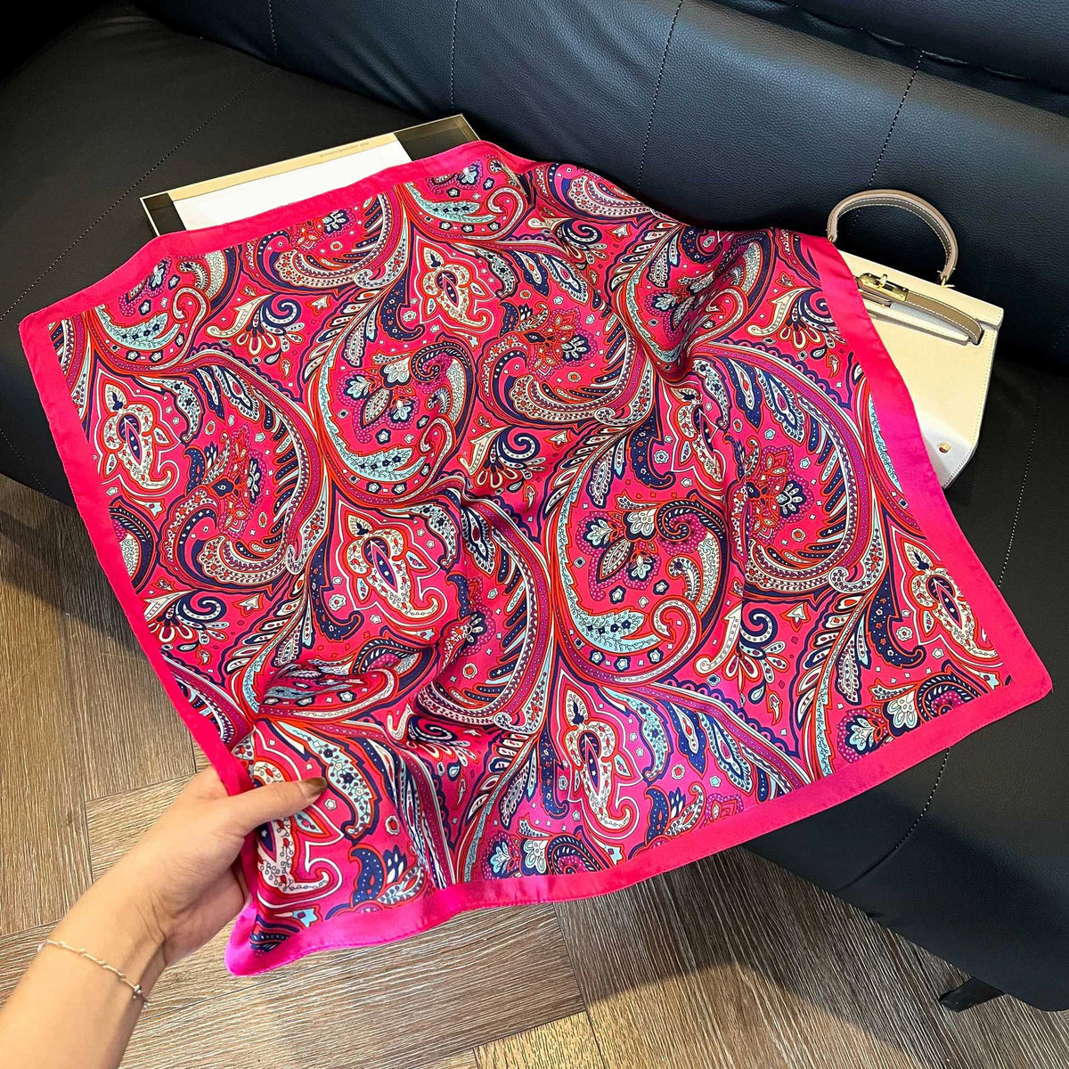 Elegant Nordic Style All Seasons Scarf Faux Silk Large Square Shawl Simple Chic Decorative Wrap For Teens