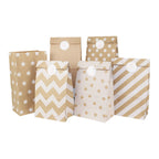6/12/24pcs Mixed Style Kraft Craft Paper Bags Wave Dot Candy Cookie Packaging Bag Birthday Party Supplies Wedding Guest Gift Bag