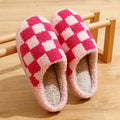 New Fuzzy Slippers Fashion Checker Indoor Embroidery Houseshoes Cozy Woman Winter Fluffy House Retro Checkered Print Shoes
