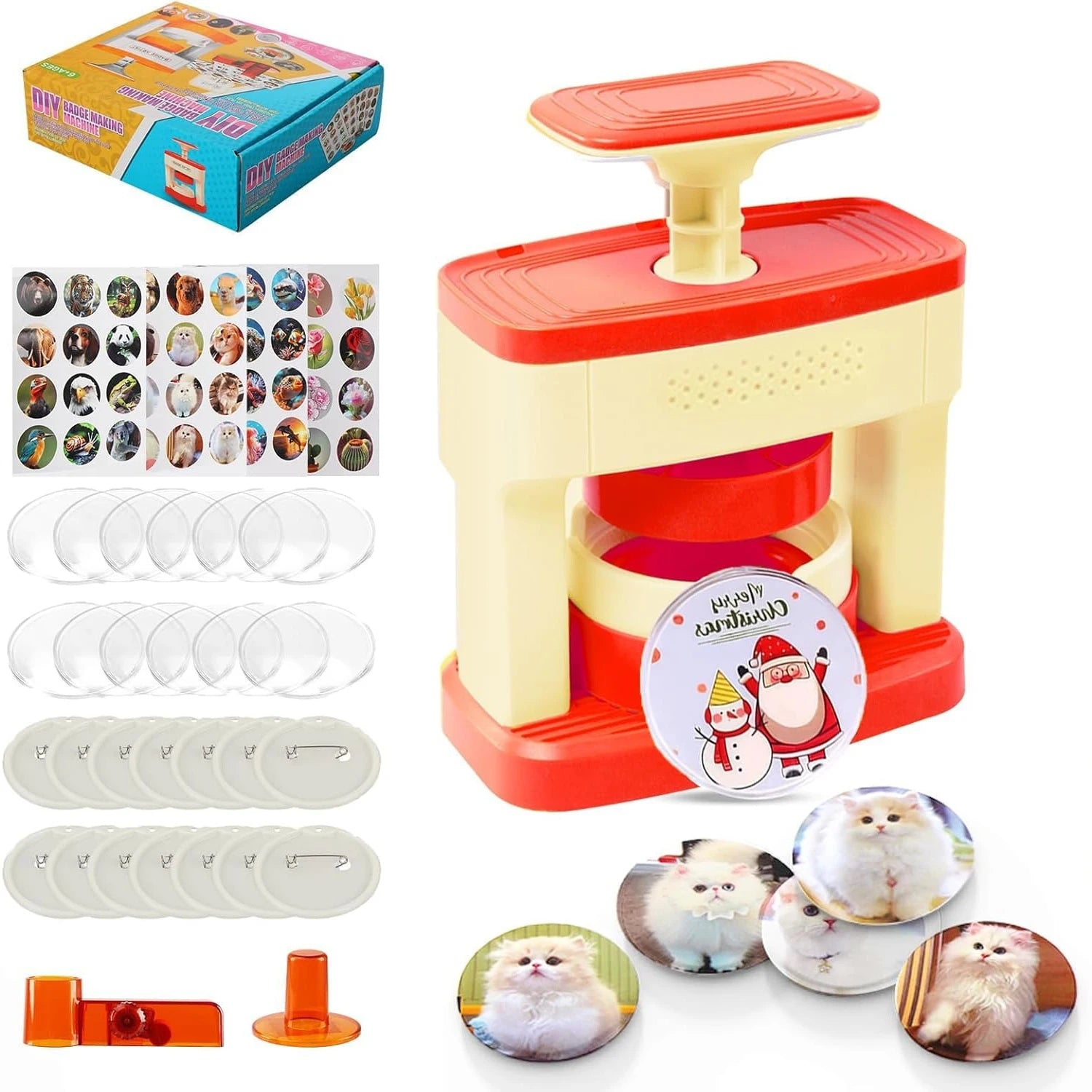 Badge Maker for Kids, DIY Pin Button Badge Maker Machine, Portable Press Machine Badge Punch Kit with 48 Patterns Badges