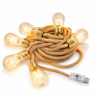 Halloween Lights USB Hemp Rope Edison Bulb String Lights 8/16/24LED Warm White 8 Modes for Porch Patio Garden Party Decor