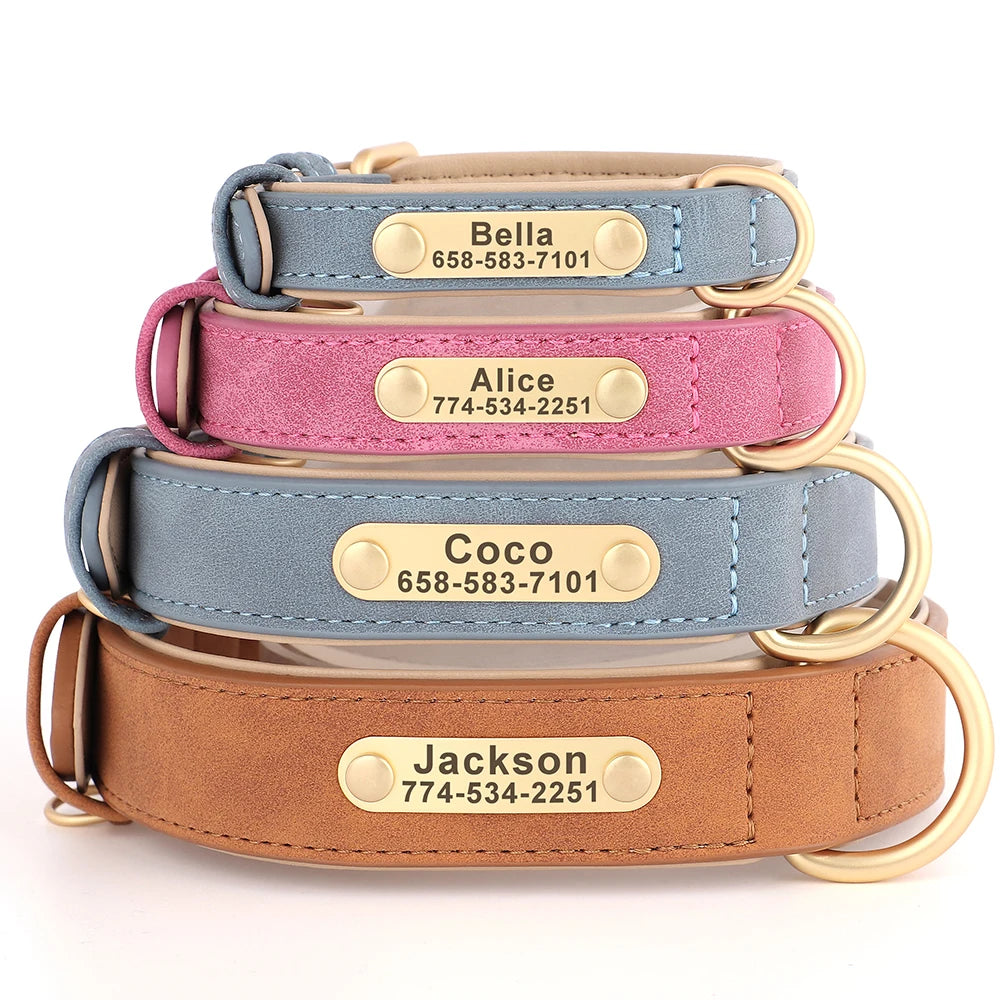 Personalized Dog Collar Custom Engraved PU Leather Dog Collars Free Engraving ID Tag Nameplate For Small Medium Large Dogs - WTN Essentials 