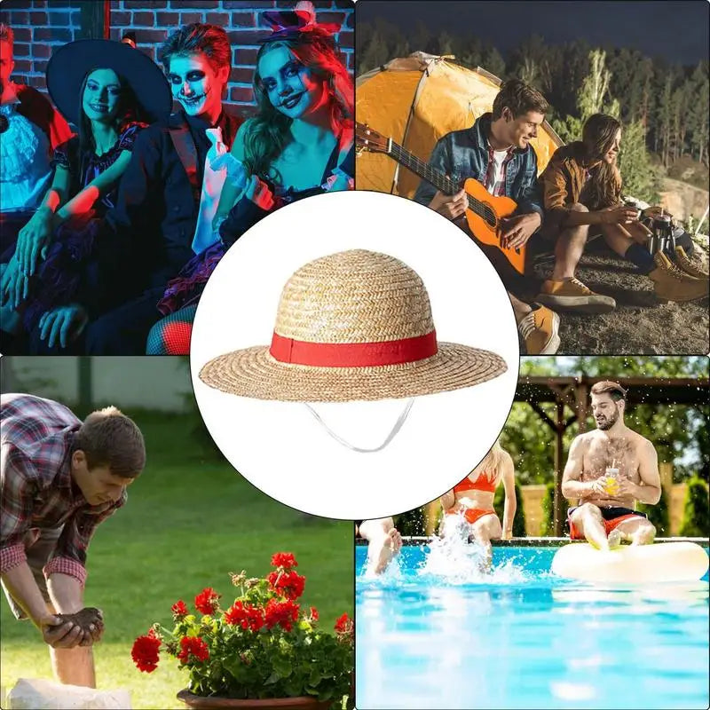 31cm/35CM Anime Straw Hat Festivals Party Cosplay Props Sun Protection Hat Parent-child Summer Sun Straw Beach Hat For Men Women