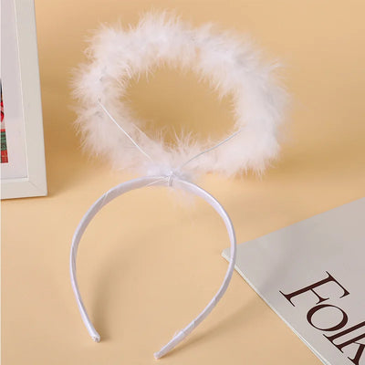 Gothic Angel Devil Headpiece with Colorful Feathers, Glamorous Horns for Women's Halloween Cosplay Party