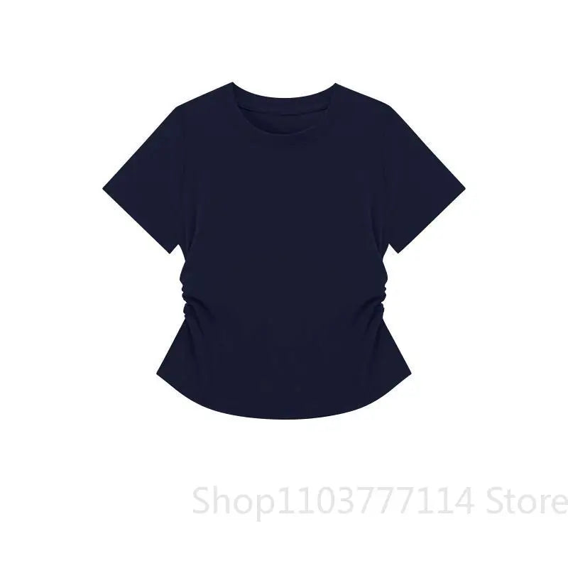 Women Summer Short Sleeved Top for Fashion Versatile Base Shirt Slim Fit Round Neck T-shirt Casual and Sexy Breathable and Cool