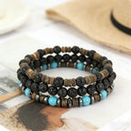 Casual 3Pcs/Set Wooden Stone Beads Bracelet Unisex Apparel Accessories Coconut Shell Howlite Onyx Beaded Meditation Yoga Braslet