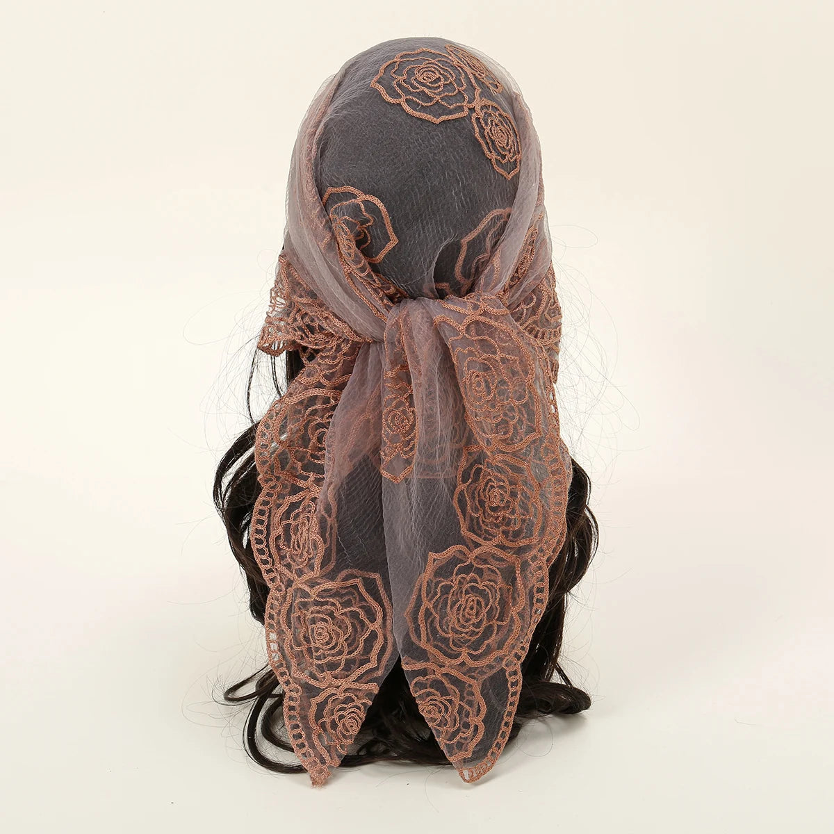 Lace Paisley Embroidery Bandana Square Scarf Elegant Breathable Silk Scarves Women Sunscreen Lightweight Shawl Headband