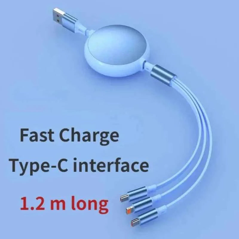 6A 100W 3 in 1 Fast USB Cable for Huawei/Honor Retractable Portable 3 in 1 Micro USB Type C Charger Cable For iPhone Samsung