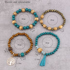 Boho Tree Of Life Bracelet Set For Women Fashion Tassels Charm Wooden Beads Elastic Chain Bangle Girl Trendy Party Jewelry