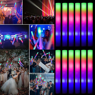 15/30Pcs LED Glow Sticks Bulk Colorful RGB Glow Foam Stick Cheer Tube Dark Light for Xmas Birthday Wedding Party Supplies