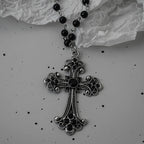 Gothic Bat Cross Dark Pendant Necklace Set, Y2K Personalized Thorn Love Black Bead Stacked Necklace Set, Suitable as Halloween G