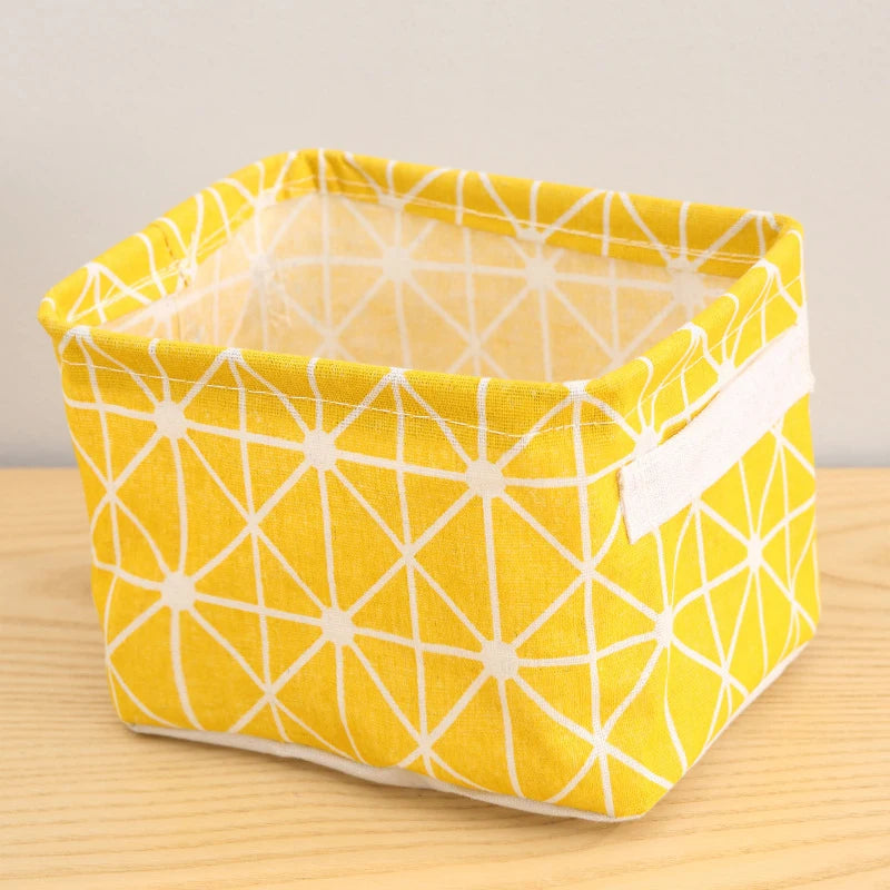 Random Cotton Hemp Storage Basket with Handheld Printed Tabletop, Miscellaneous Sorting Cabinet, Small Clothing, Fabric Storage