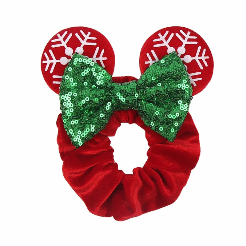 Cute Mouse Ears Velvet Scrunchies Hairband Women Elastic Ponytail Holder Girls Sequin Bow 2023 Kids Party DIY Hair Accessories